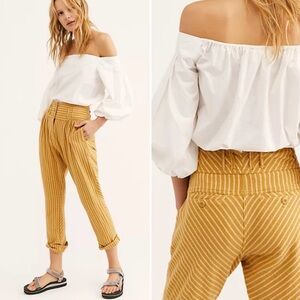 Free People ‘Rumors’ Textured Harem Pants in Striped Gold Yellow & Cream size 6